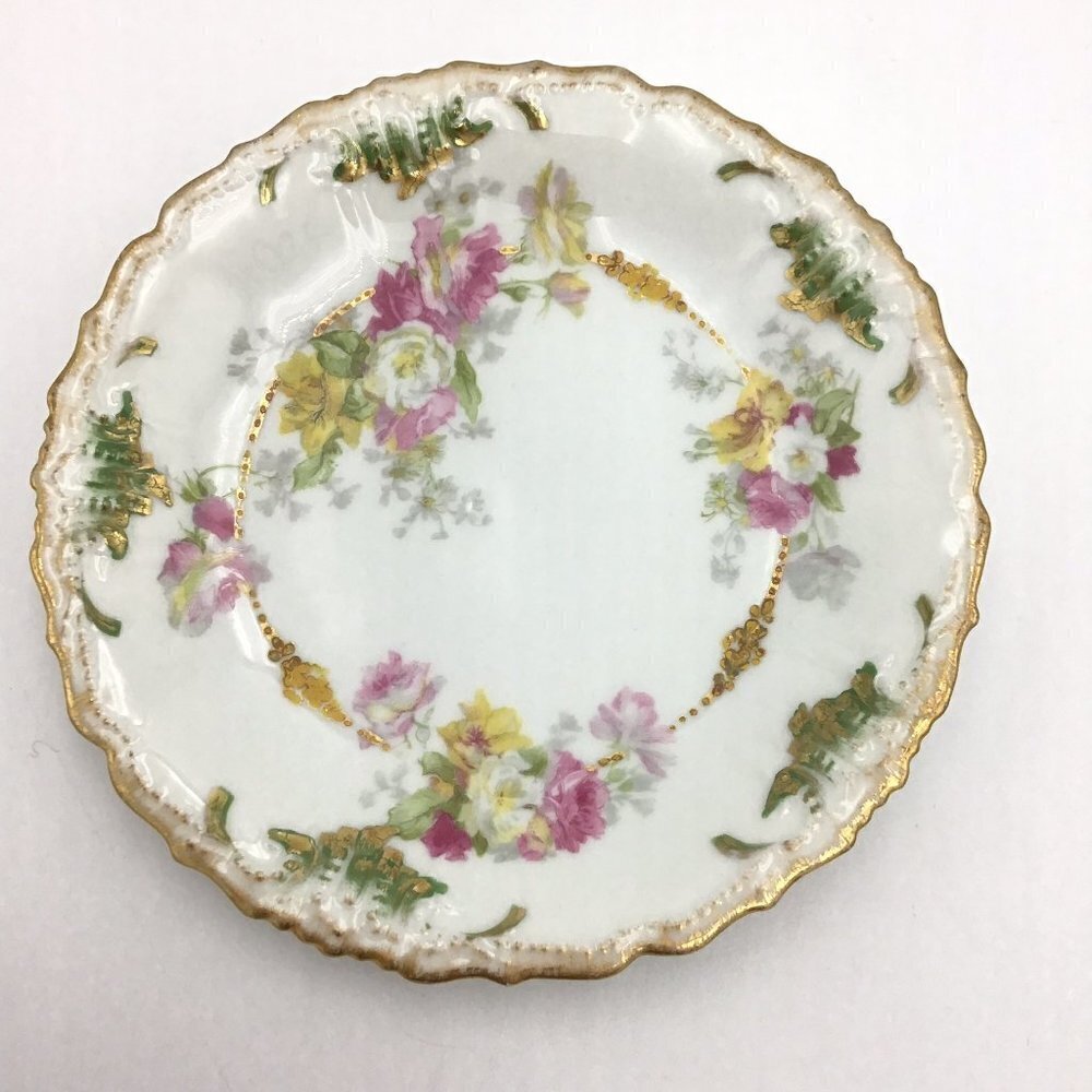Limoges Imperial Floral Dessert Plate - Pink & Yellow Rose Accent